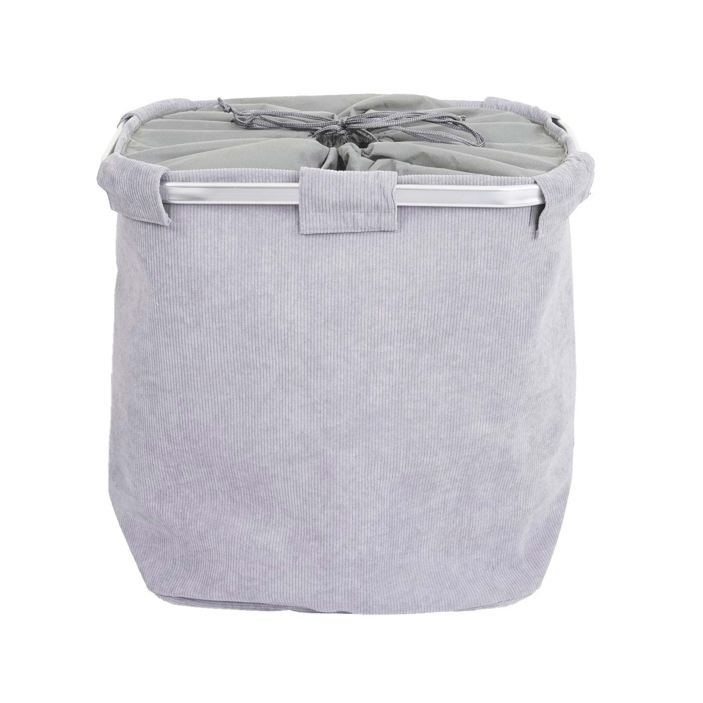 Wäschesammler MCW-C34, Laundry Wäschebox Wäschekorb Wäschebehälter mit Netz, 2 Fächer 56x49x30cm 82l ~ cord grau