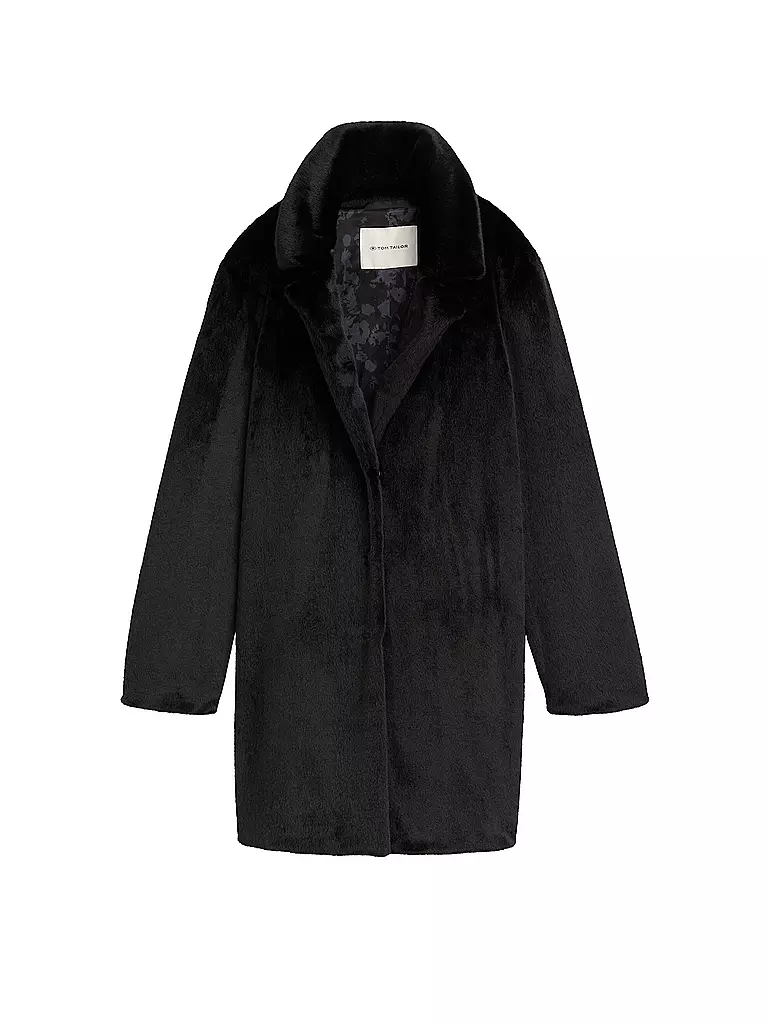 TOM TAILOR Mantel in Felloptik schwarz