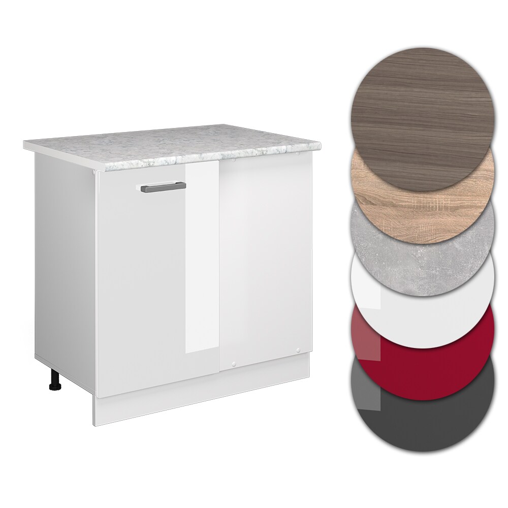 Vicco Eckunterschrank Küchenschrank Küchenzeile R-Line 86 cm Weiß Tür Hochglanz Arbeitsplatte