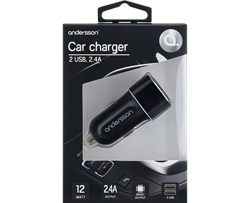 Andersson Car USB Charger 2xUSB-A 2.4A, total 2.4A