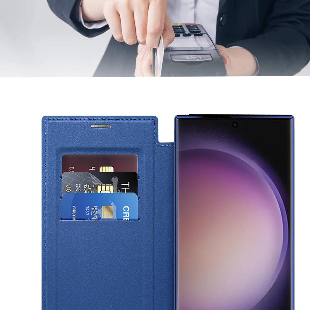 Samsung Galaxy S24 Ultra Hybrid Leder Tasche   Kunststoff Rückseite MagSafe-Modul - Blau / Transparent
