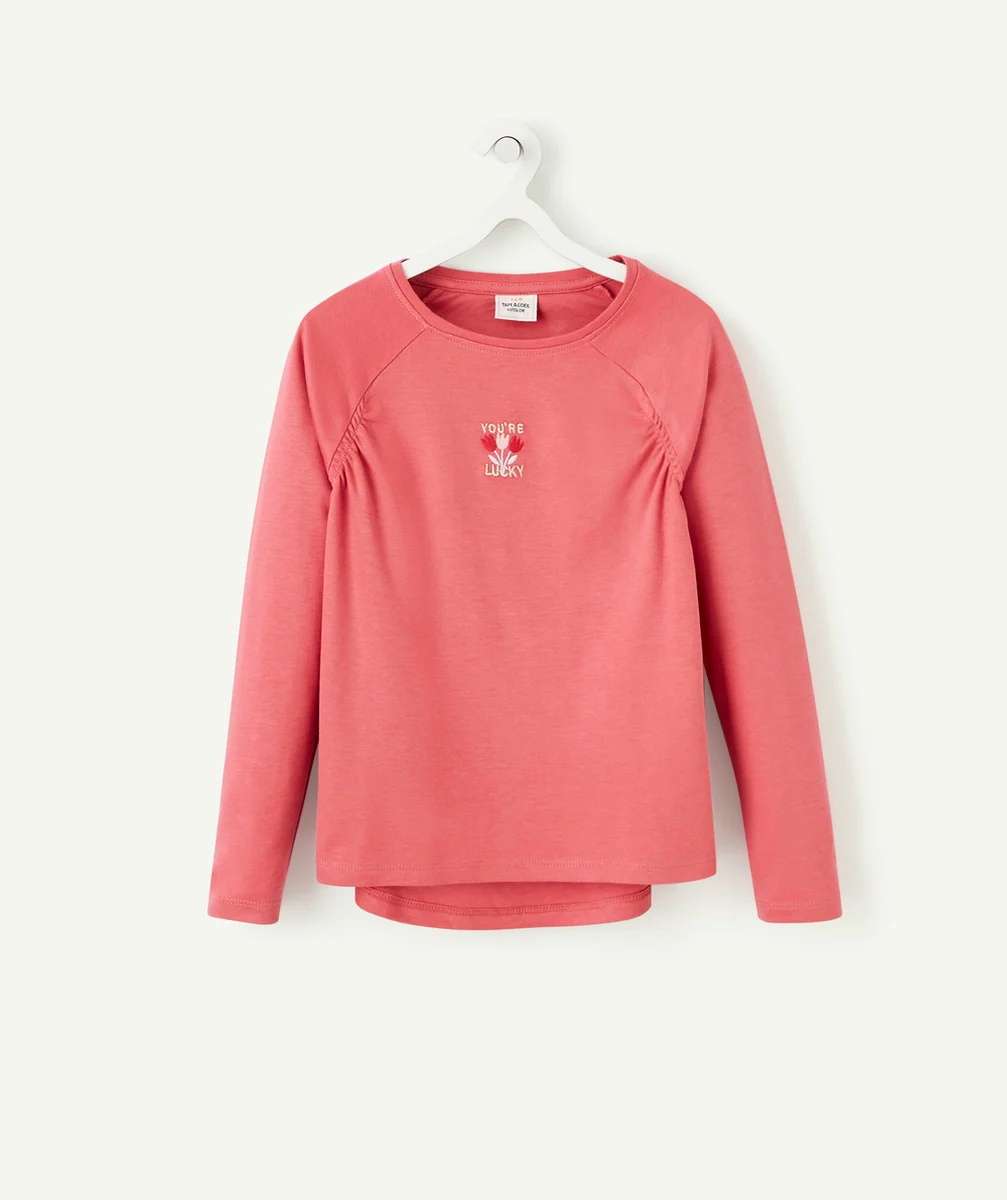 T-SHIRT ROSE À MANCHES LONGUES FILLE AVEC BRODERIE PAILLETTÉE