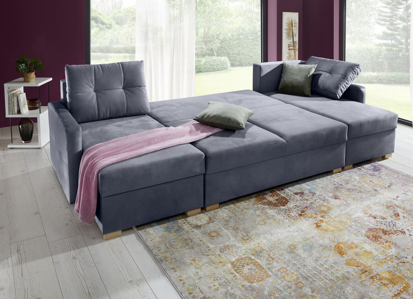 Gemütliche Wohnlandschaft mit Bettfunktion und 3 Bettkästen