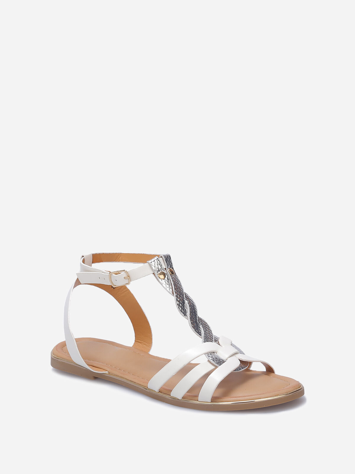 Nu-pieds à brides tressées style écailles- Blanc
