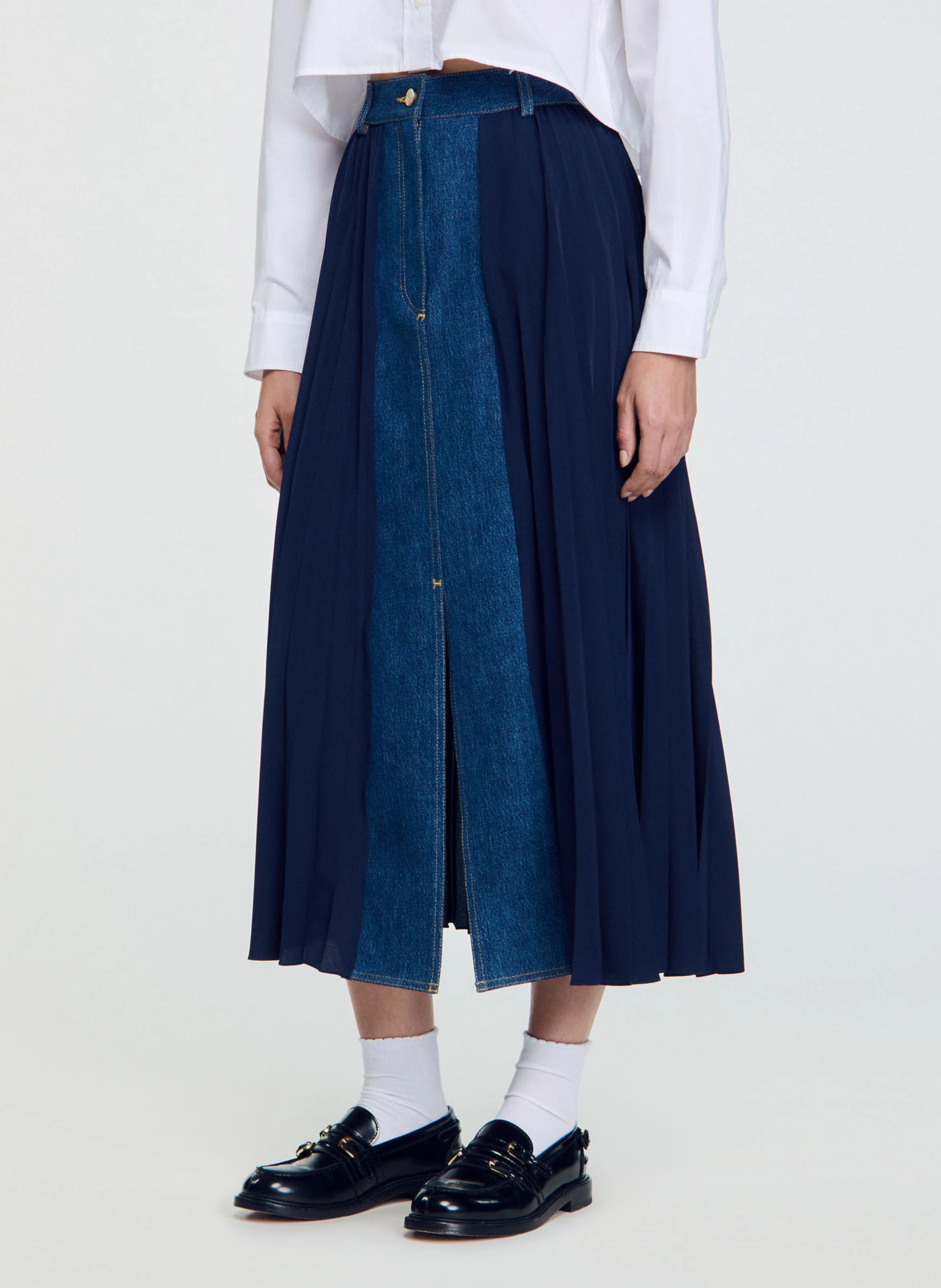Jupe longue en coton mélangé | Bleu