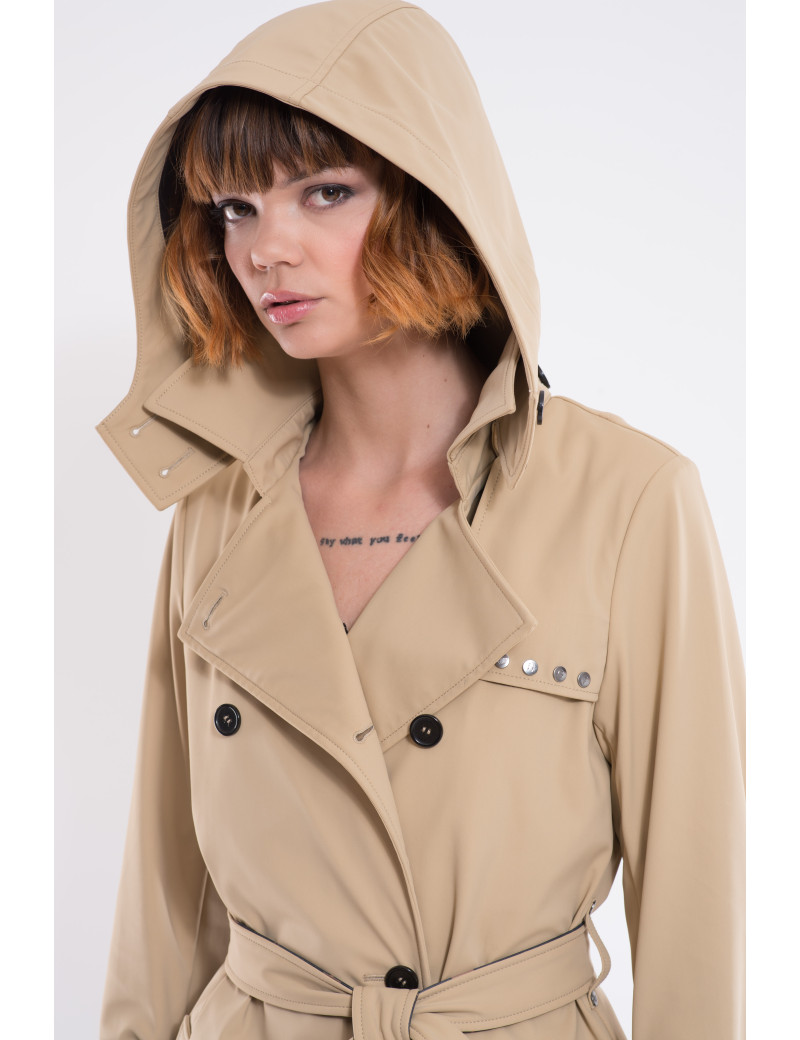 HBT TRENCH MI-LONG À CAPUCHE AMOVIBLE BEIGE POUR FEMME QUEEN