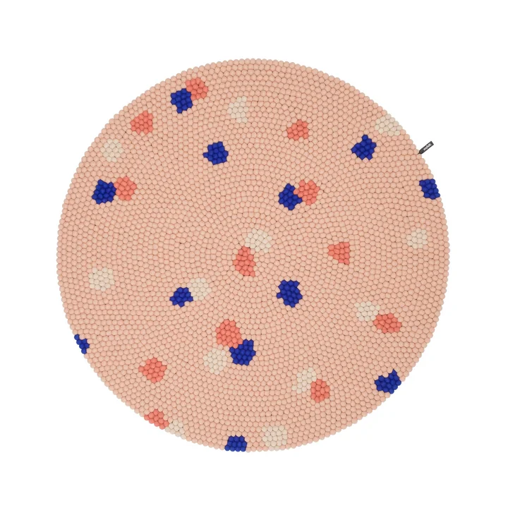 myfelt - Terra Rose Filzkugelteppich, Ø 90 cm, rosé / coral / weiss / kobaltblau
