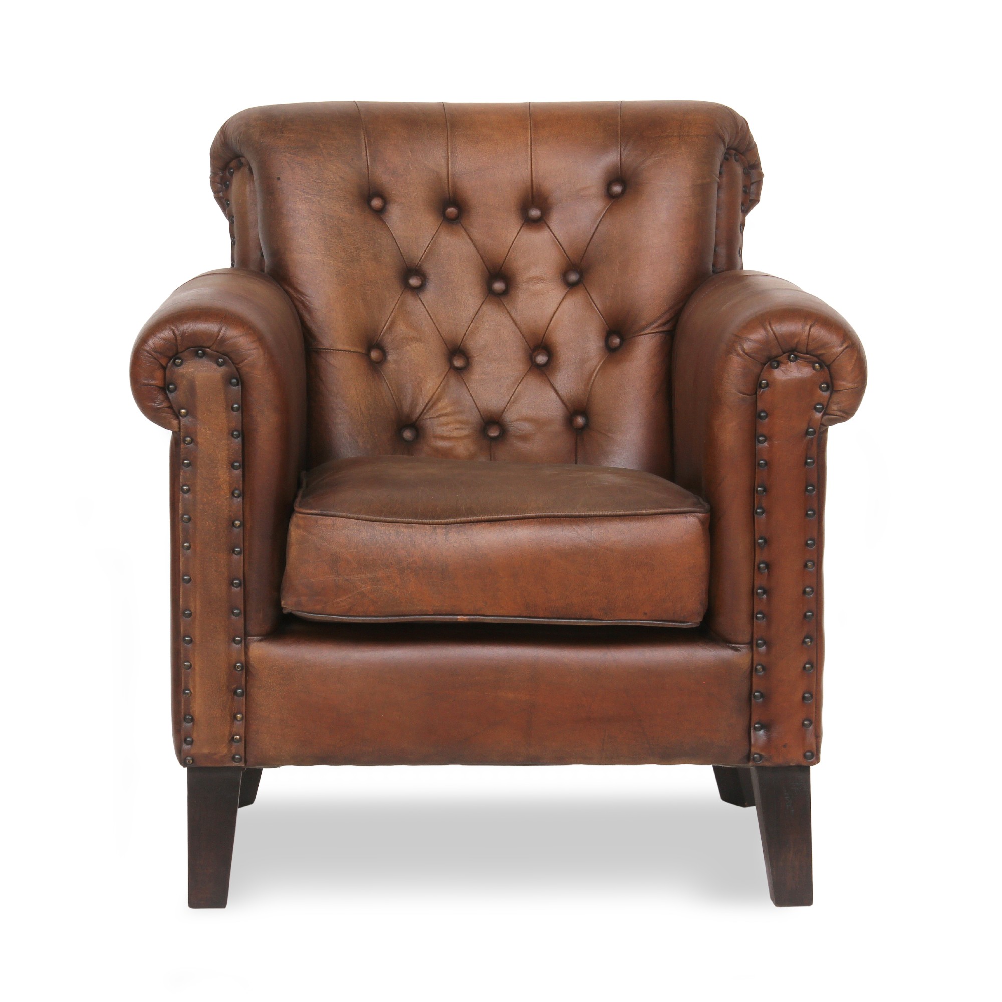 Ledersessel 'Chest' mit Armlehnen, braun, T 86 cm, B 88 cm, H 94 cm von fischer's lagerhaus