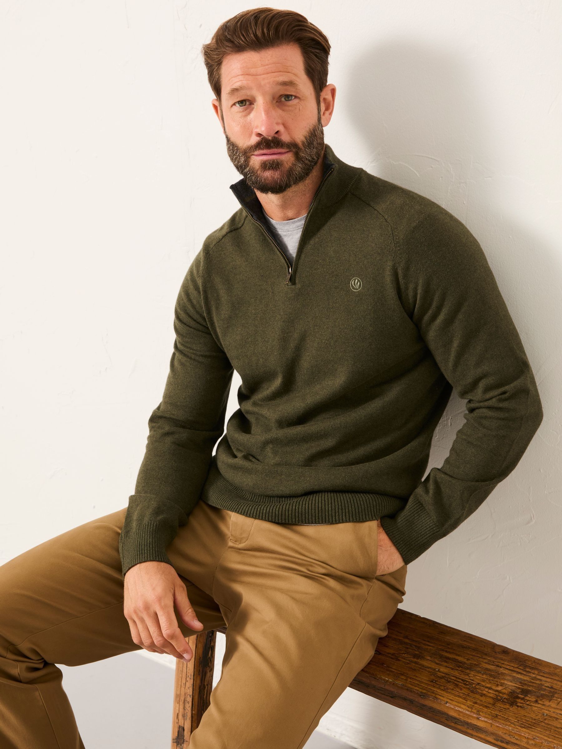 Donkergroen - FatFace Half Zip Neck Knitted Jumper