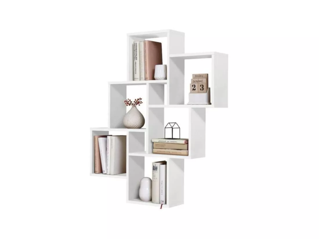 Etagère murale 6 cases en bois blanc brillant - ET13035-2