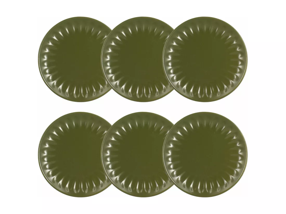 Novastyl - Lot 6 Assiettes Desserts Bistrot 21cm En Faience Kaki
