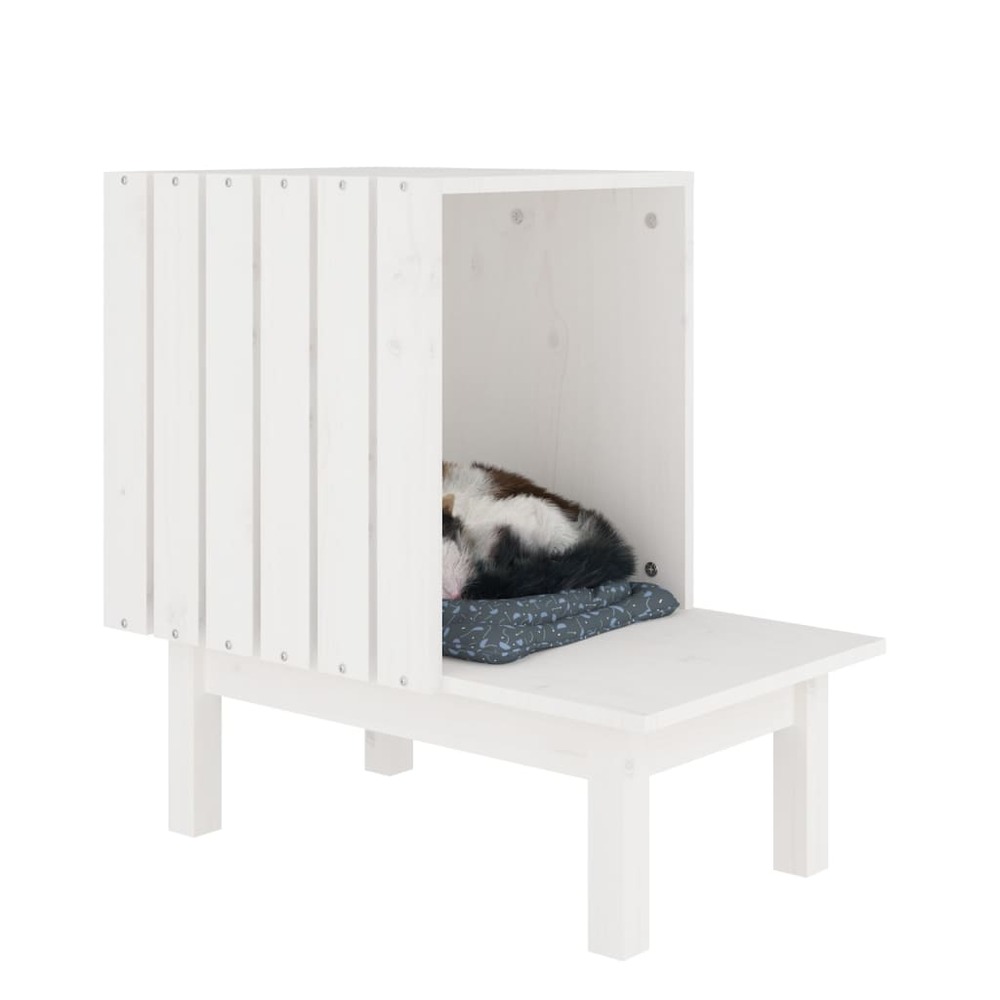 Maison pour chat blanc 60x36x60 cm bois de pin massif