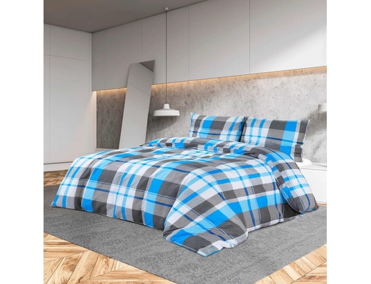 VIDAXL - Ensemble de housse de couette bleu et gris 135x200 cm coton