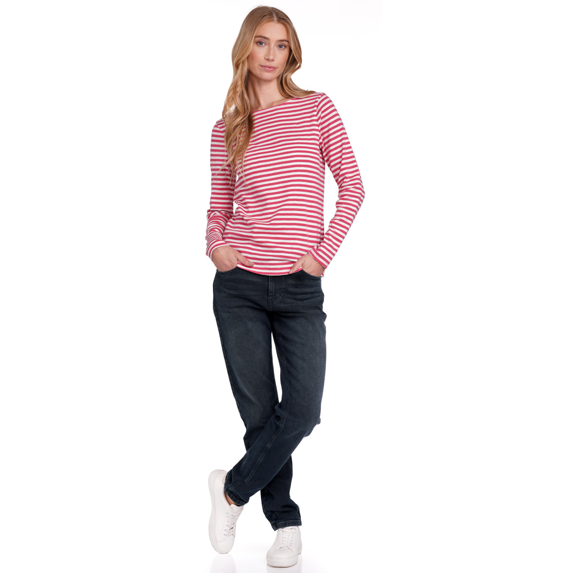 Jonas Nielsen Damen Langarmshirt im Streifen-Look pink / weiss