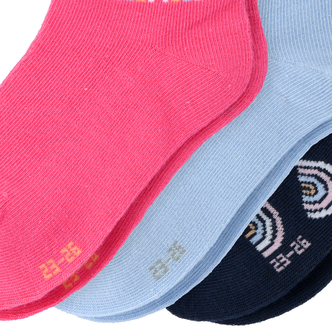 Topolino 3 Paar Mädchen Sneaker-Socken mit Regenbögen pink / hellblau / dunkelblau