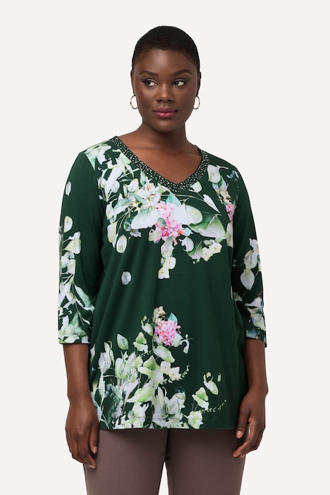 Shirt, Pima Cotton, A-Linie, V-Ausschnitt, 3/4-Arm
