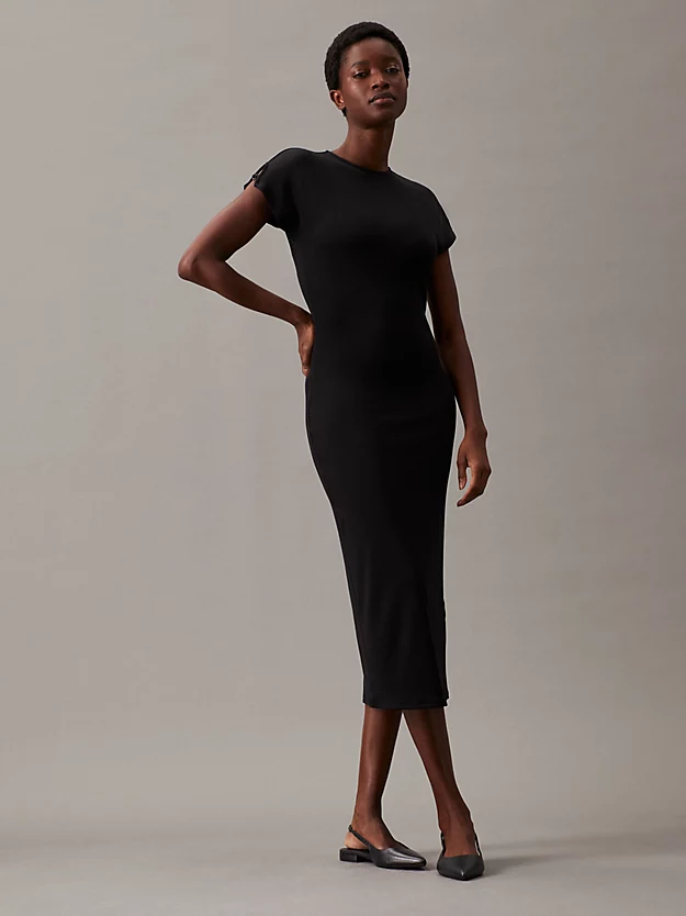 Vestido longo canelado justo