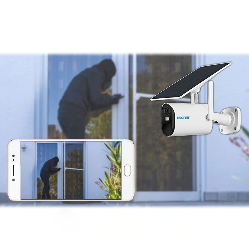WiFi Solar (3.8W) IP Kamera Full HD 1080p mit 2-Wege-Audio / Infrarot LED's Nachtsichtfunktion / Micro SD und Wandhalterung (IP66) - Weiss