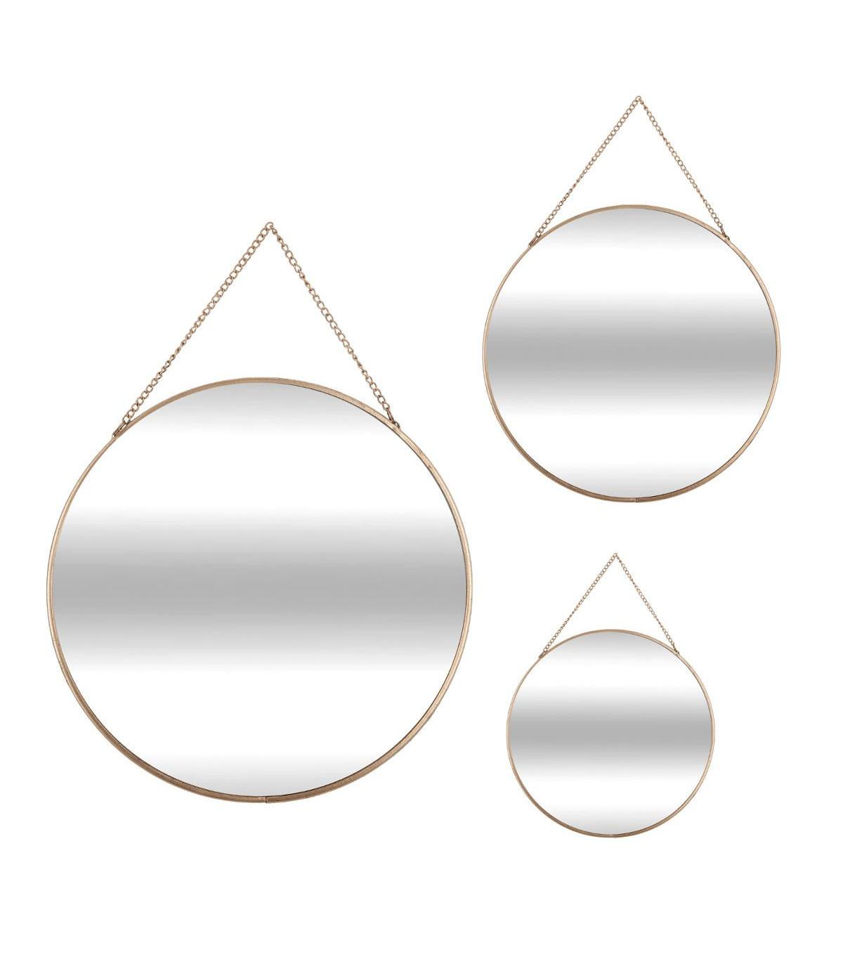MIROIR ROND METAL CHAINE X3 OR