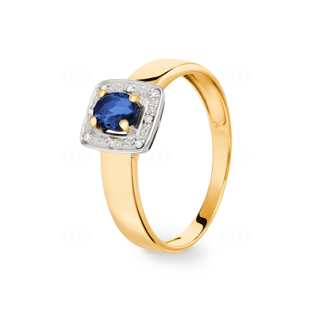 Damenring 750/18 K Gelbgold mit Saphir 0.47ct. und Diamanten 0.02ct.