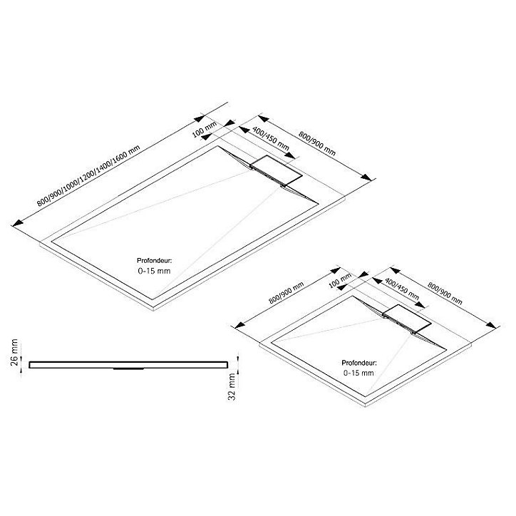 Receveur de douche 80 x 80 cm, effet pierre anthracite, Schulte