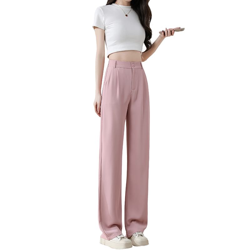 Jaqmine - Hoge taille effen rechte broek