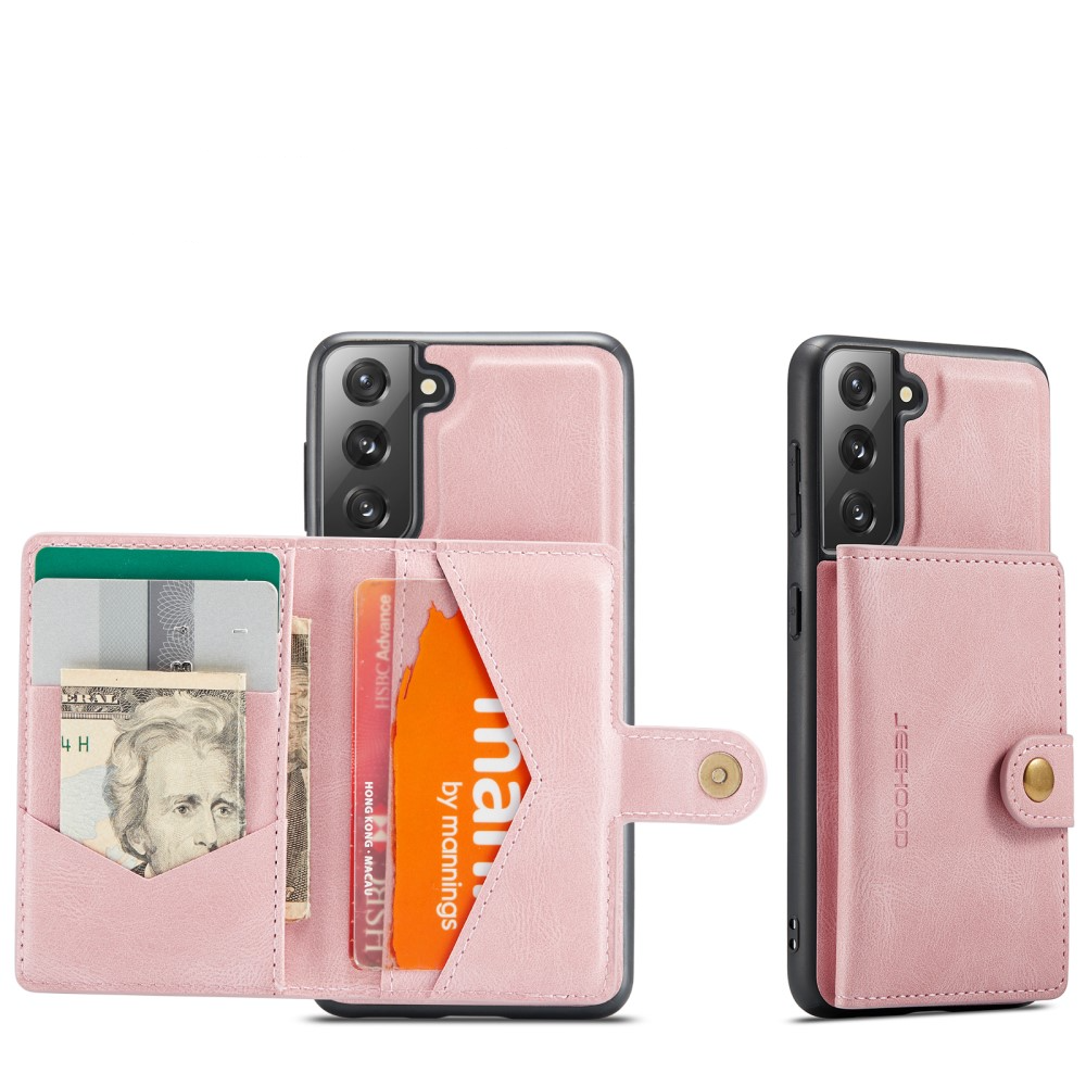 2in1 Samsung Galaxy S21 FE 5G Leder Hülle Wallet   Magnetisches Kreditkartenfach - Rosa