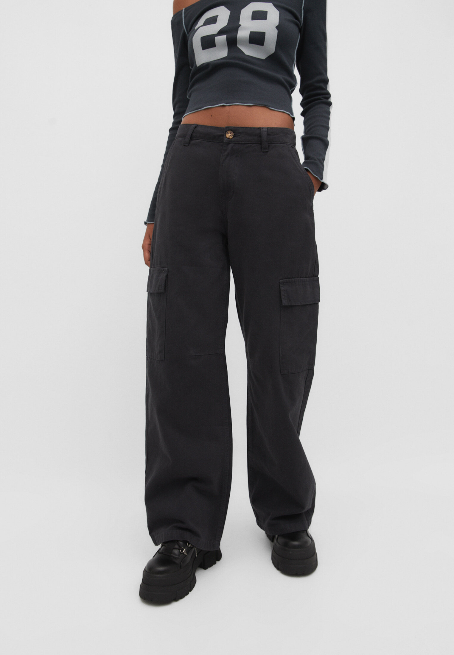 Calça cargo de perna reta ajustável