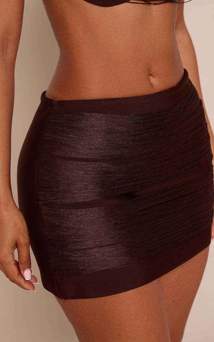 Chocolat Mini-jupe Moulante À Franges Drapées Petite Taille Ensemble Coordonné