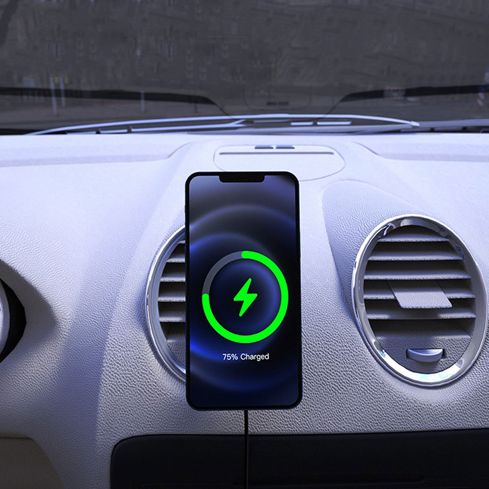 (15W) MagSafe Auto KFZ Ladegerät für Apple iPhone (Mini/Pro/Max)   Air Frame Halterung - Schwarz