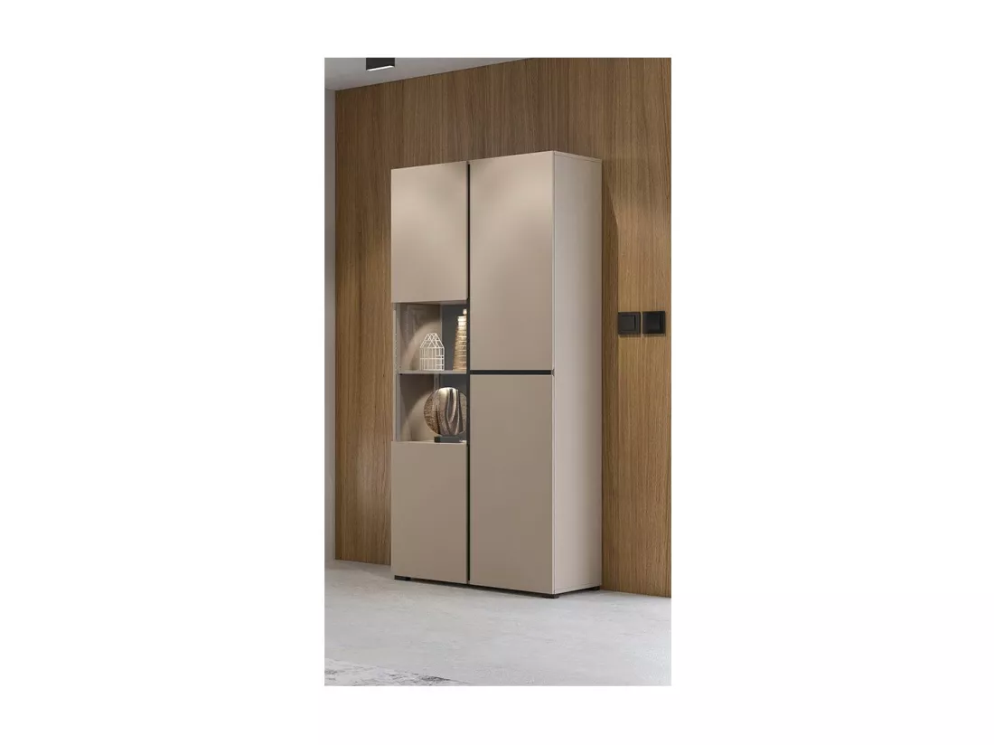 Vitrine haute 2 portes collection HAVANA. Coloris beige et noir.