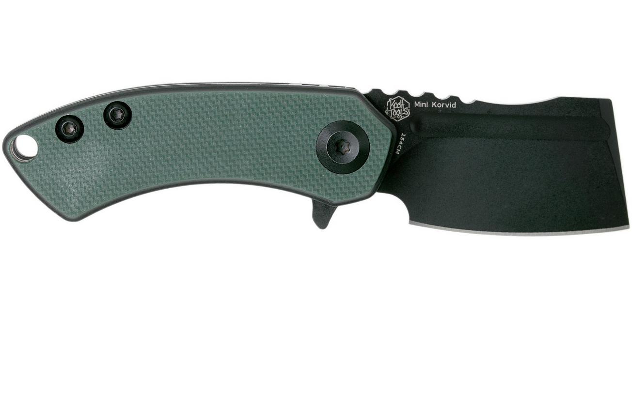 Kansept Mini Korvid T3030A1 Blackwashed, Green G10 zakmes, Justin Koch design