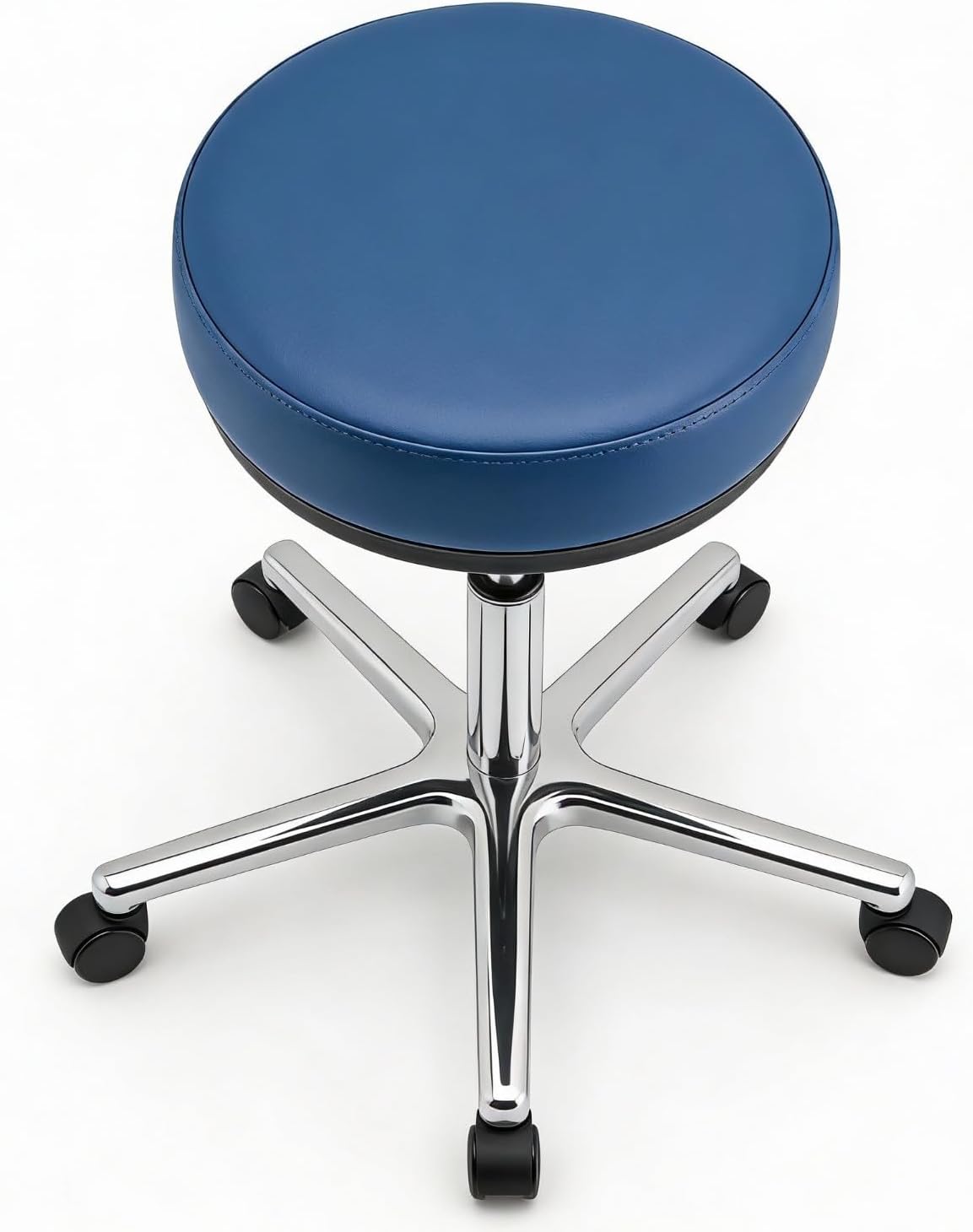 VERSEE Höhenverstellbarer Arbeitshocker LIBER aus Echt-Leder - Blau - Komfortable Polsterung - Belastbar bis 150kg - Ideal für Büro und Praxis