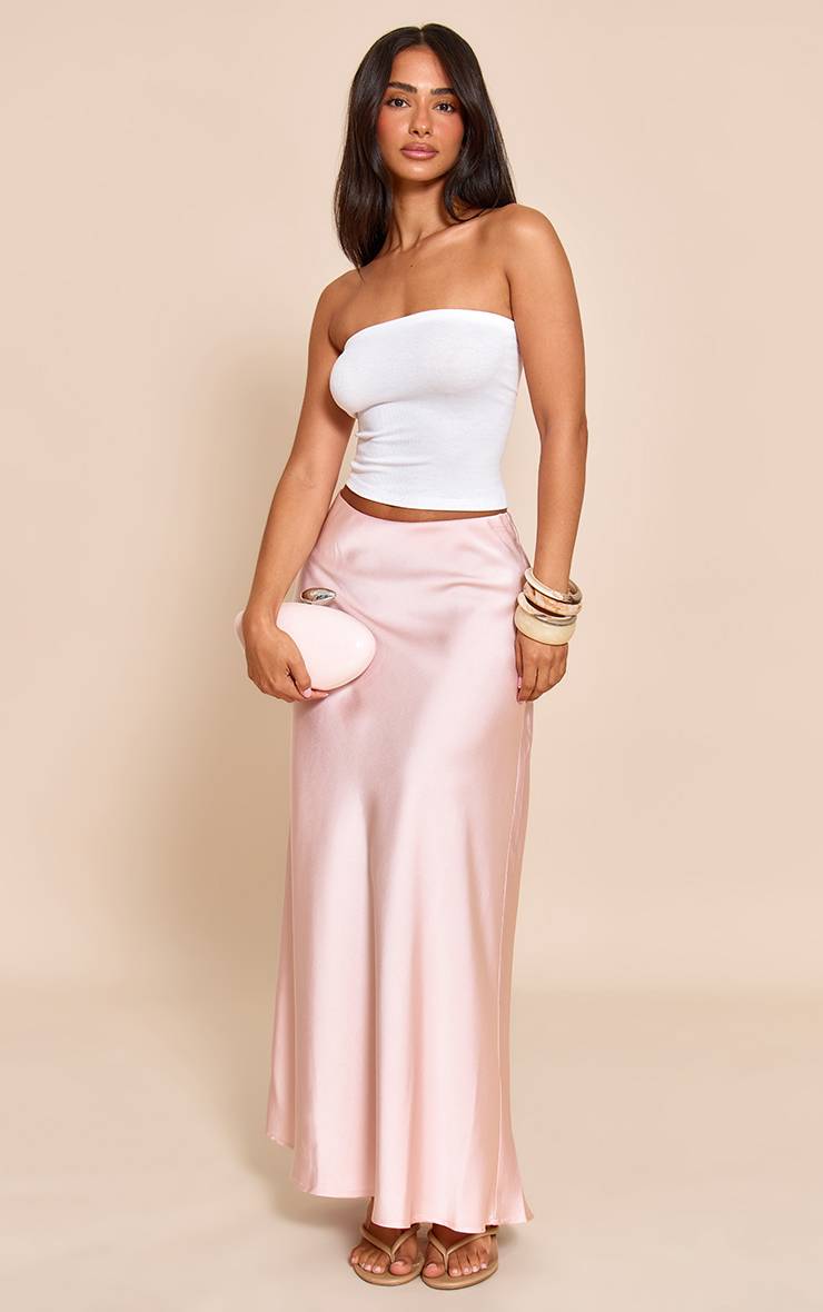 Rose Jupe Longue Fluide En Satin Petite