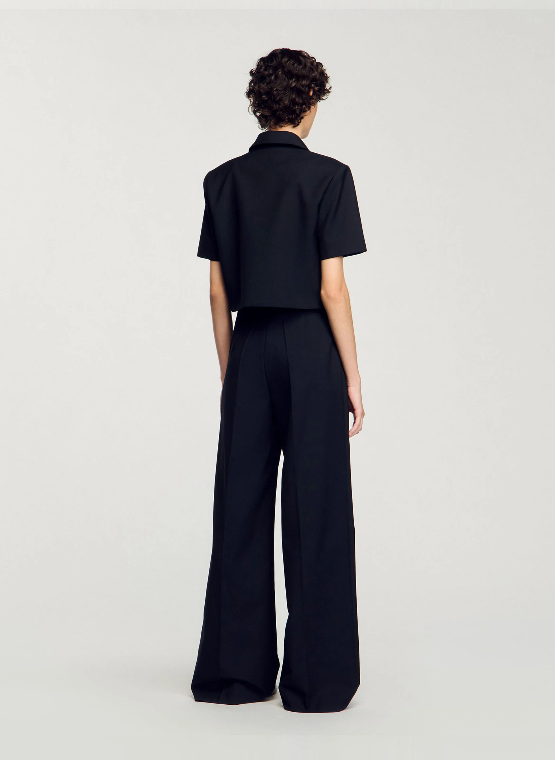 Pantalon de costume large en laine mélangée | Noir