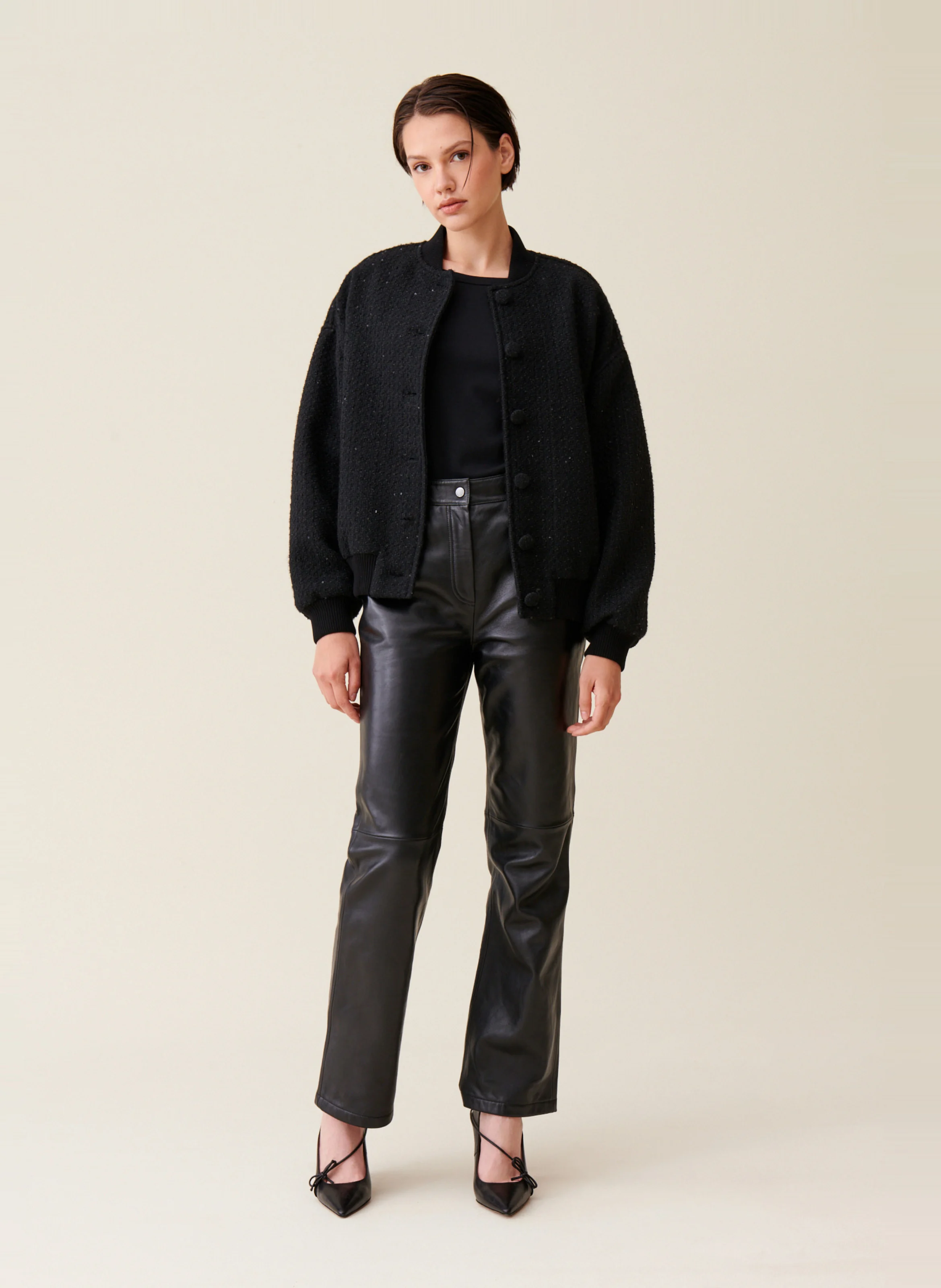 Veste ample en tweed | Noir
