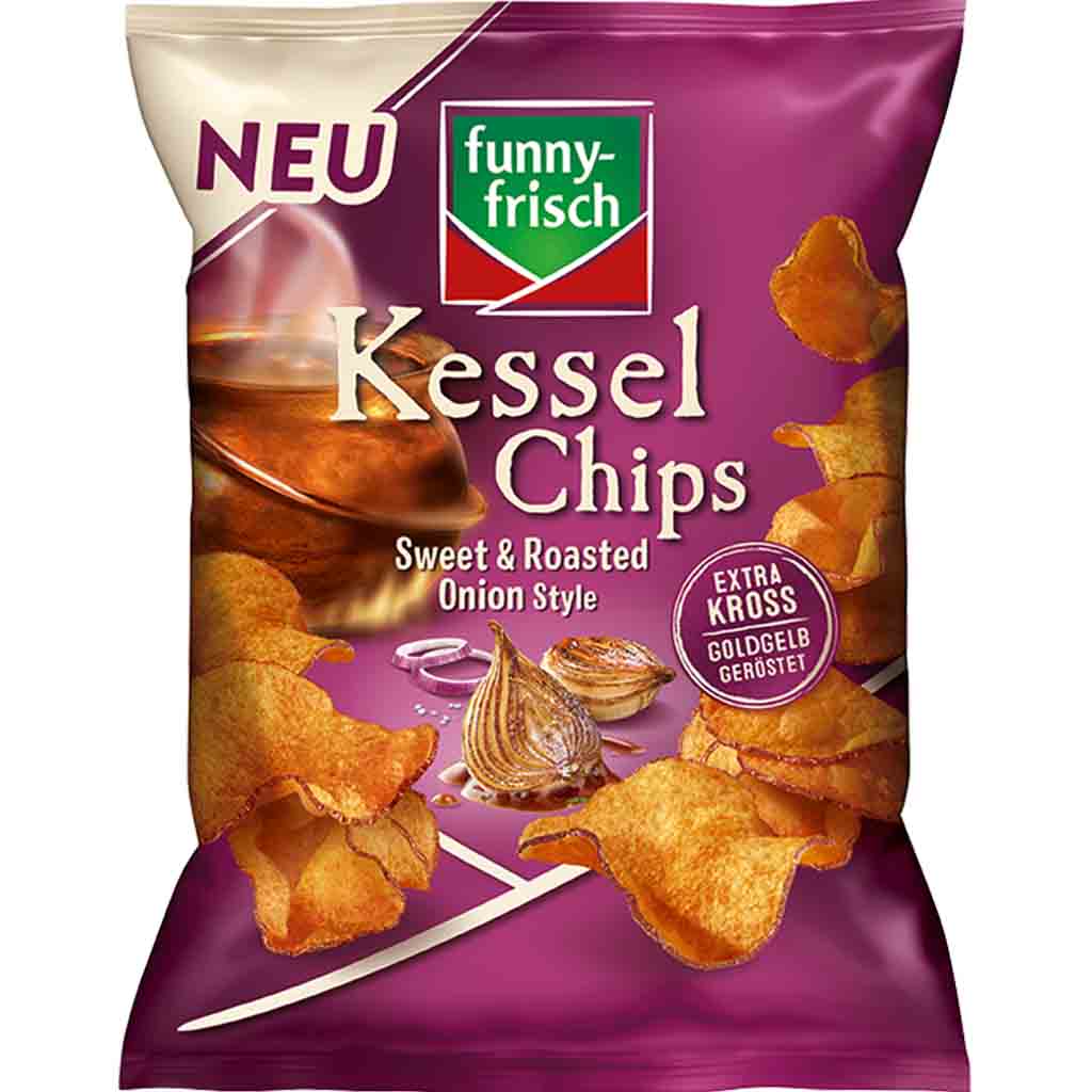 funny frisch Kessel Chips Sweet & Roasted Onion Style 120g MHD:24.2.25