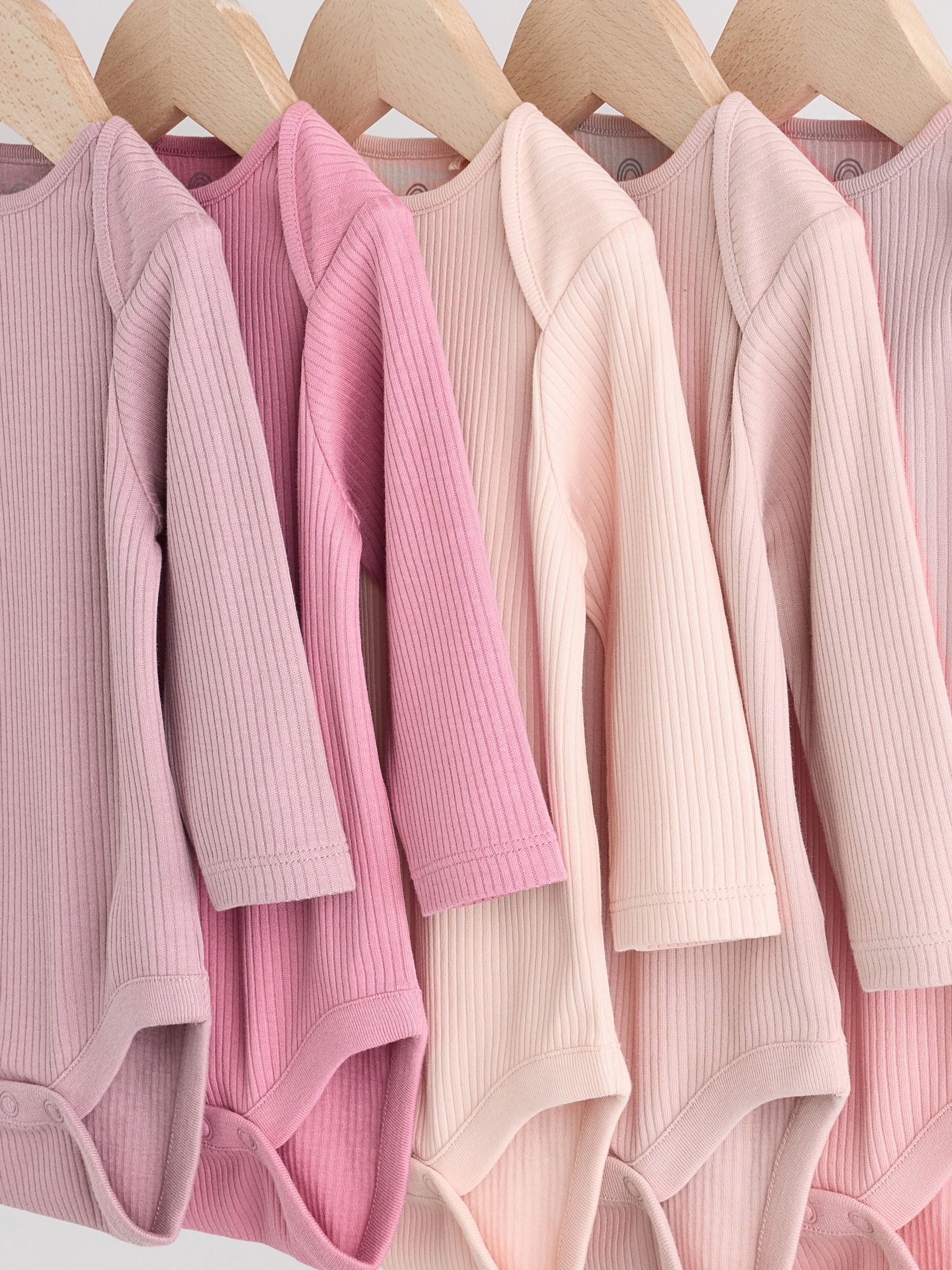 Roze - Set van 5 babyrompertjes met lange mouwen