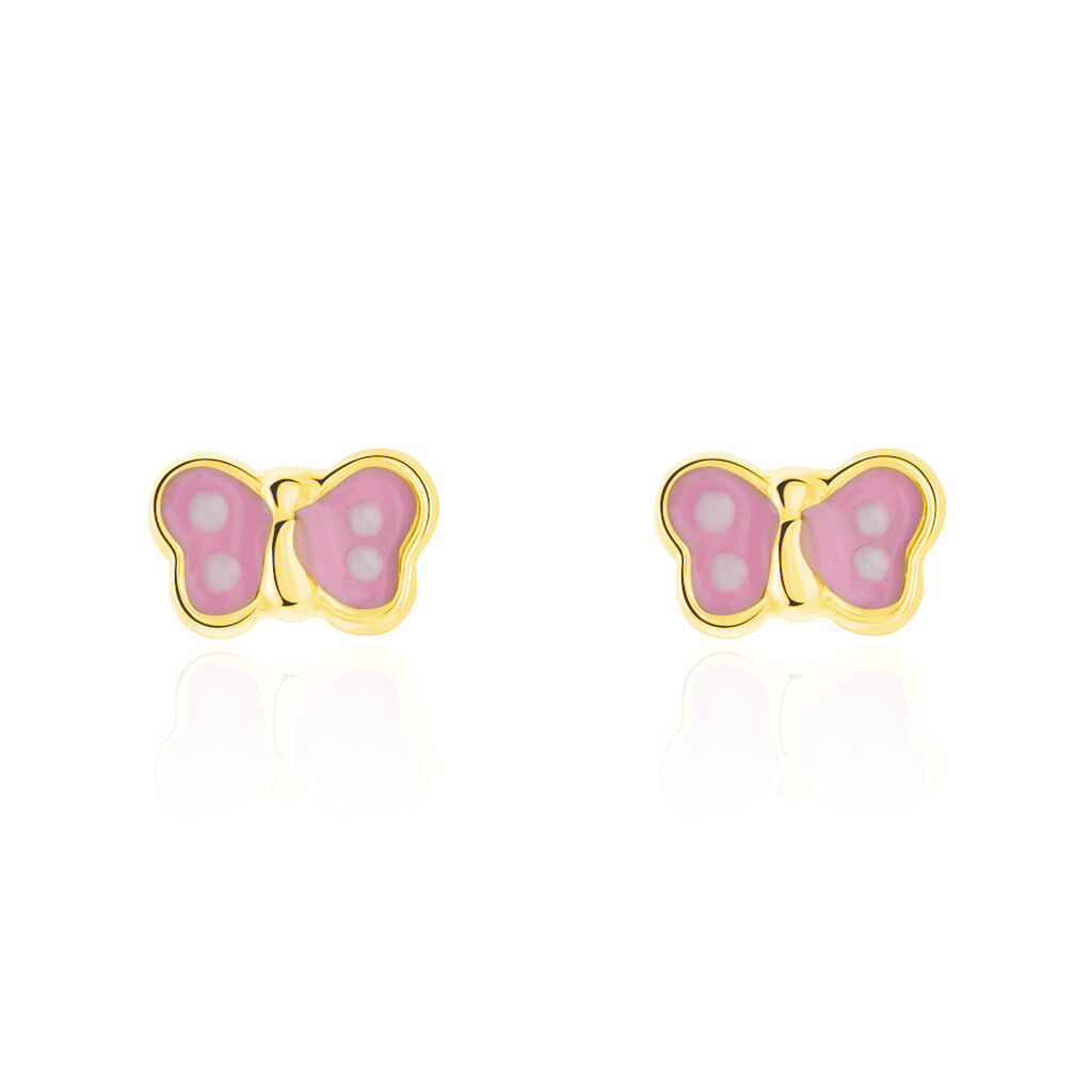 Boucles D'oreilles Puces Papillon Rose Or Jaune