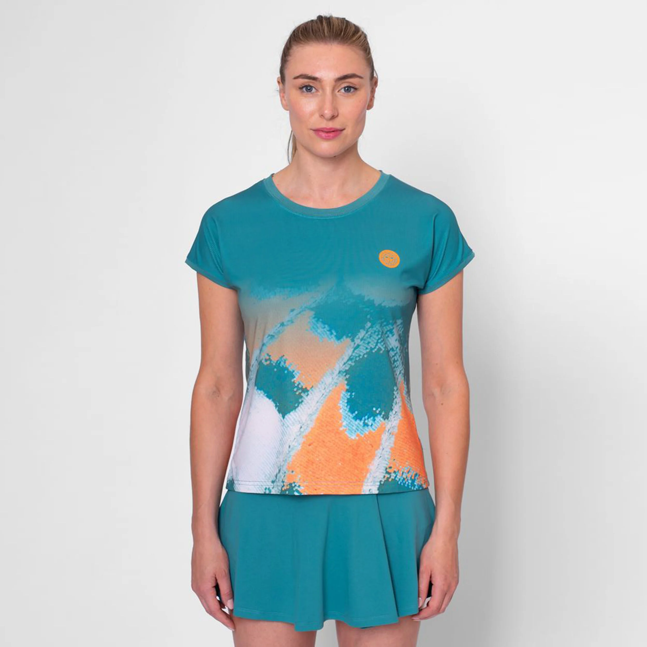 BIDI BADU Melbourne 2025 T-shirt Femmes - Bleu Petrol, Orange