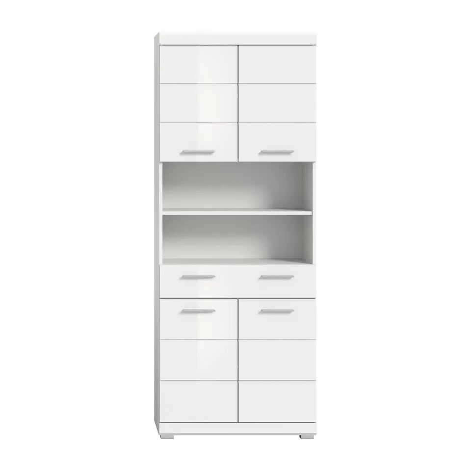 Hioshop Scout kolomkast 4 deuren- 1 lade- 2 planken wit hoogglans- wit