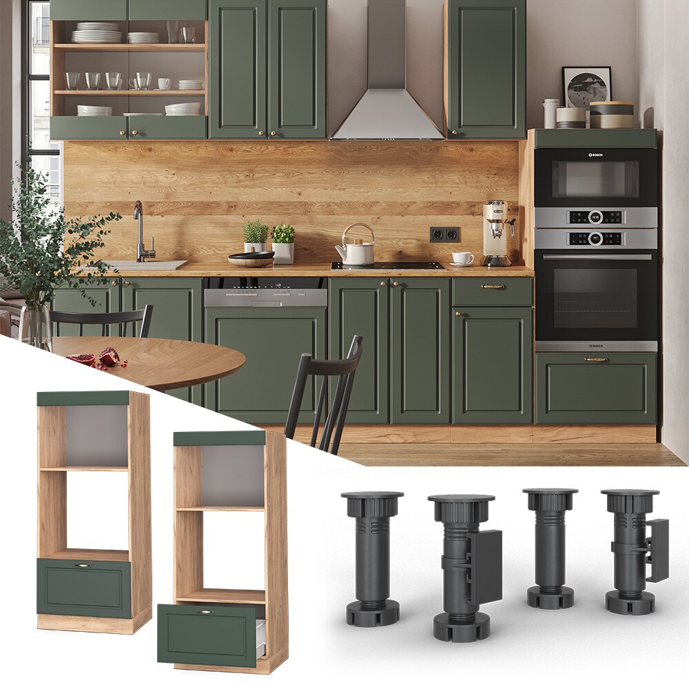 VICCO Mikrowellenschrank 60 cm Goldcraft/Grün Landhaus Küchenschrank Backofen Küchenzeile Fame-Line
