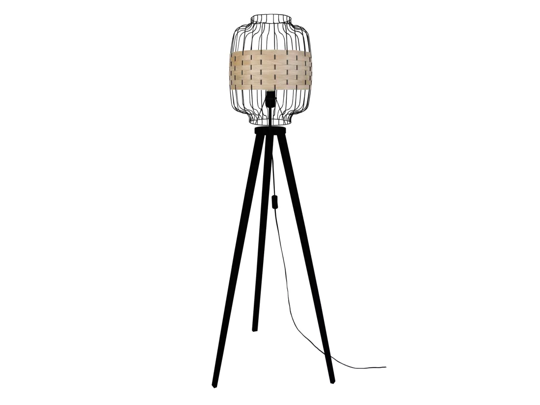 TRESSÉ-RANGOON A - Lampadaire trépied bois noir et bois Chêne