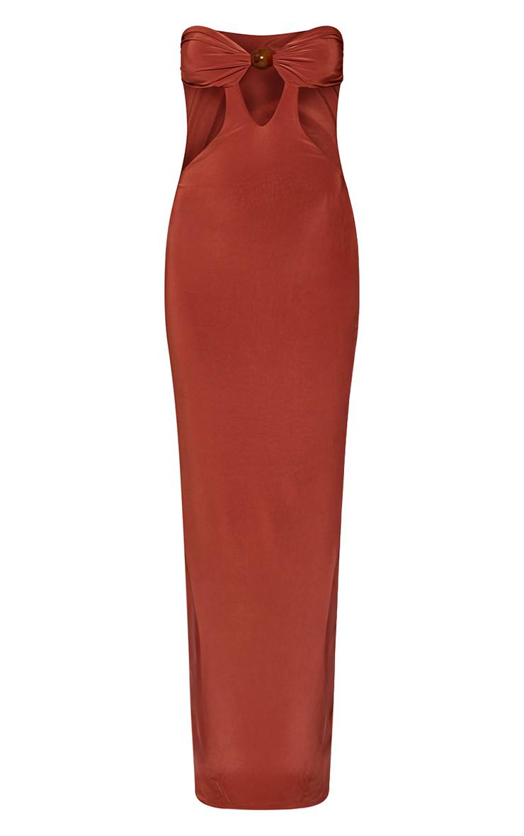 Rouille Robe Maxi Bandeau Ajustée À Détail De Perles Et Découpes