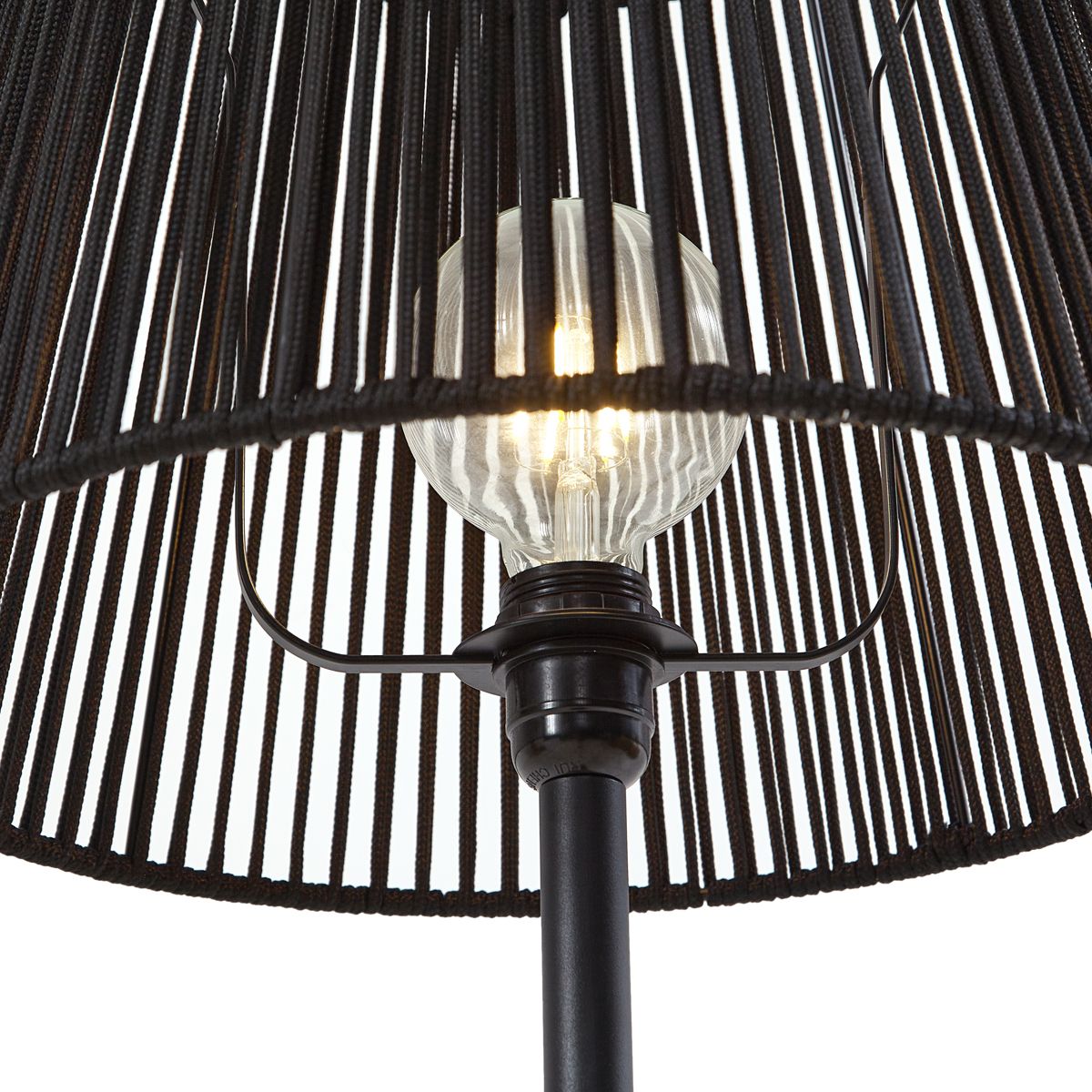 Buiten vloerlamp zwart met kap zwart touw IP44 - Virginia Jayla
