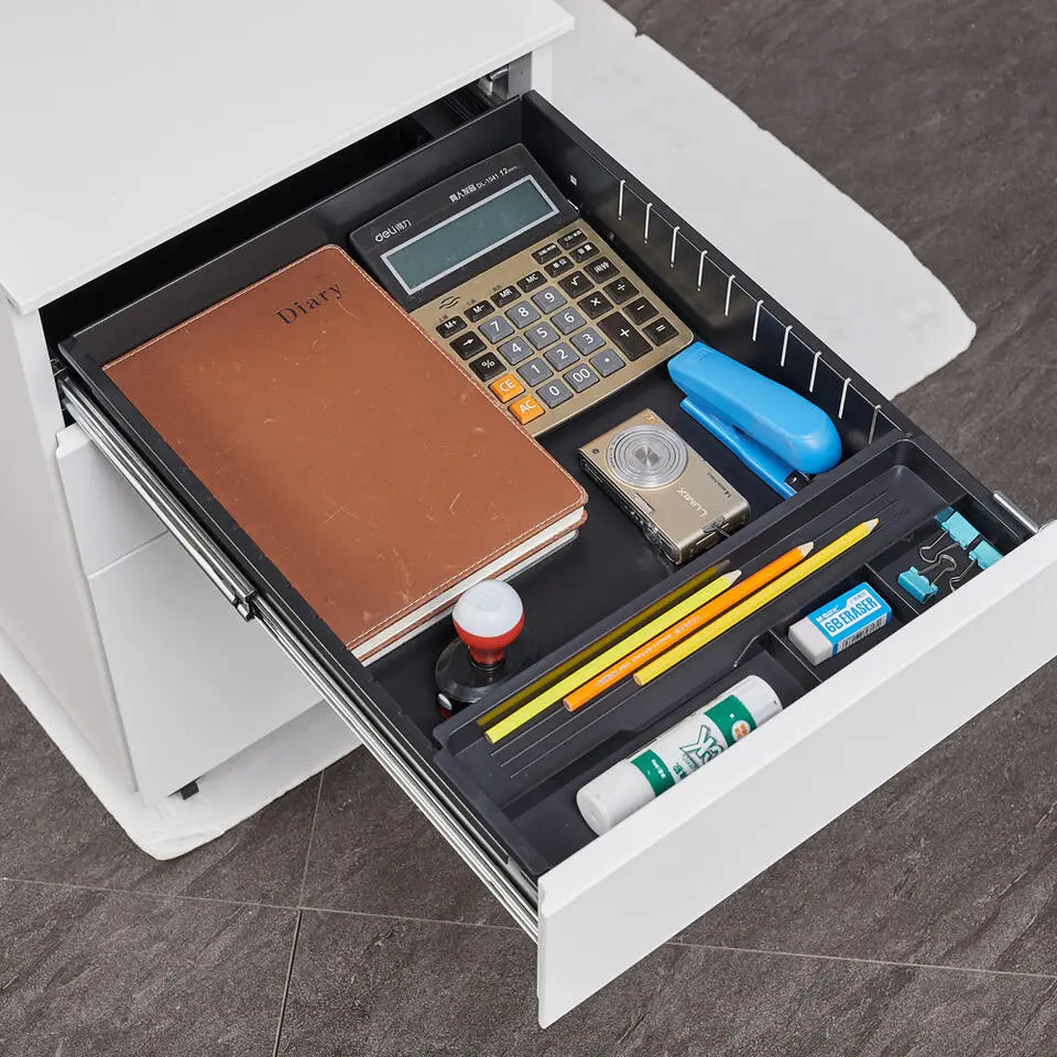 Afsluitbaar ladeblok / bureaukast 39x60 cm - 3 lades - Wit