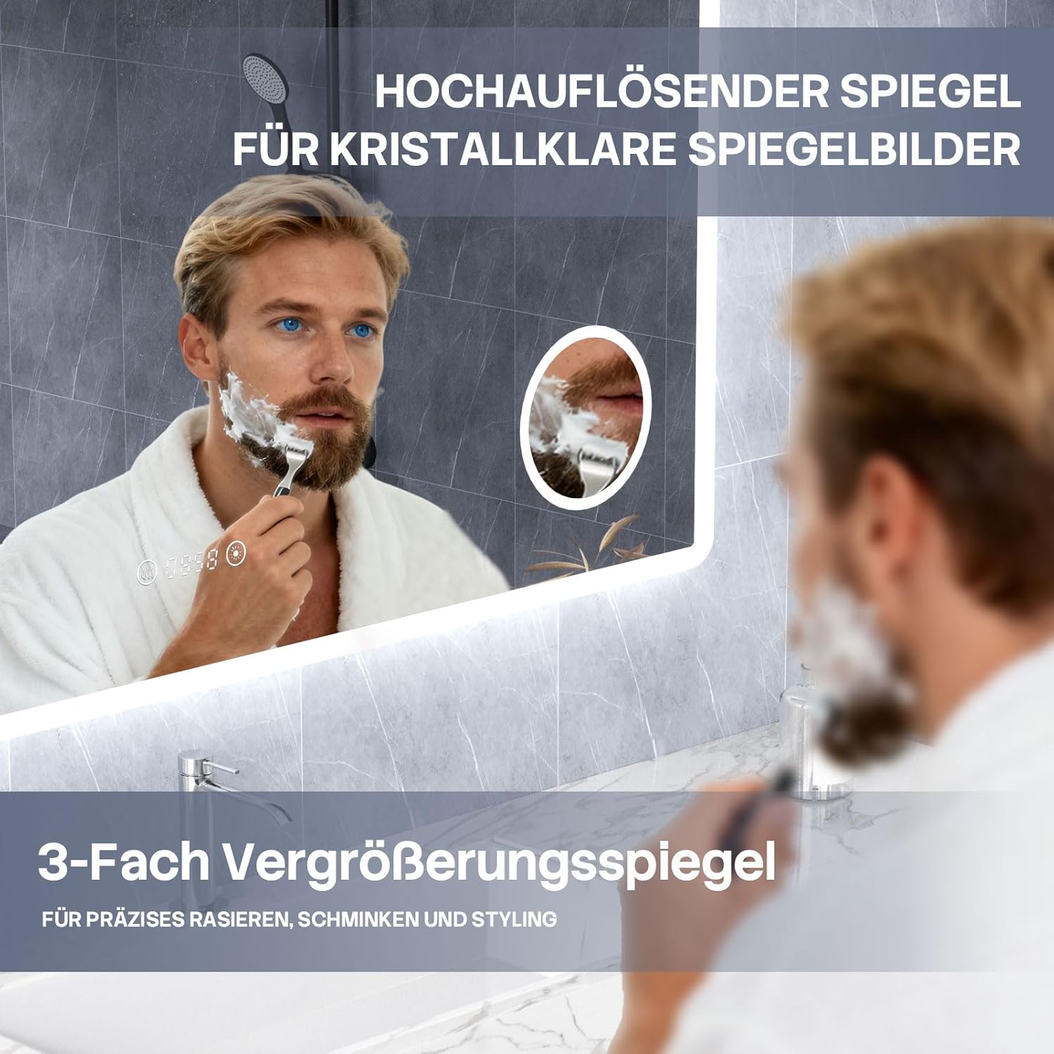 HySail Badspiegel mit Beleuchtung, 5mm Hochauflösender Silber-Spiegel, 3 Farbtemperaturen & Dimmbare Helligkeit, Wandspiegel mit Touch-Schalter & Anti-Beschlag, Rechteckig