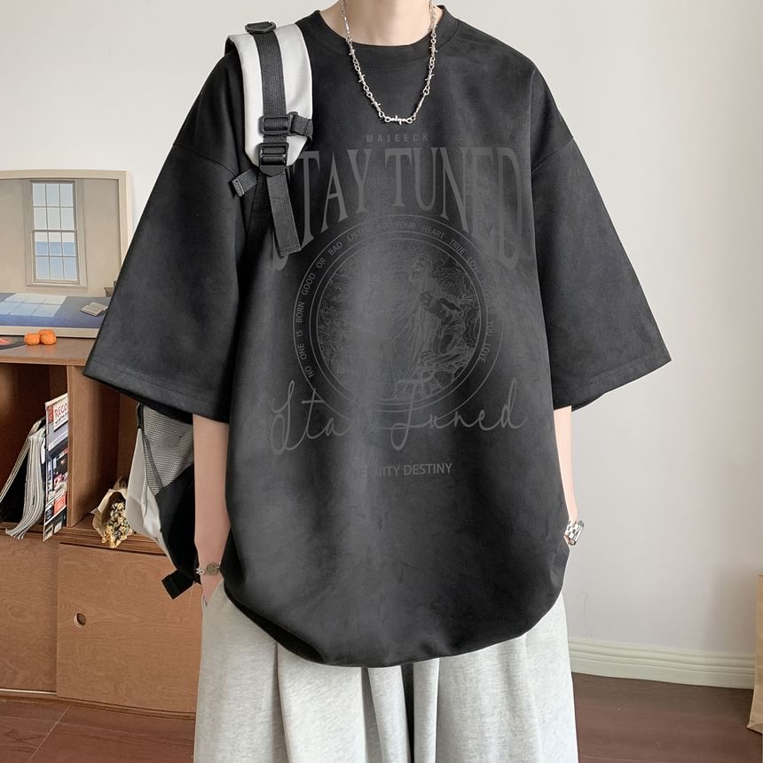 Wescosso - T-shirt met ronde hals en grafische print, met elleboogmouwen