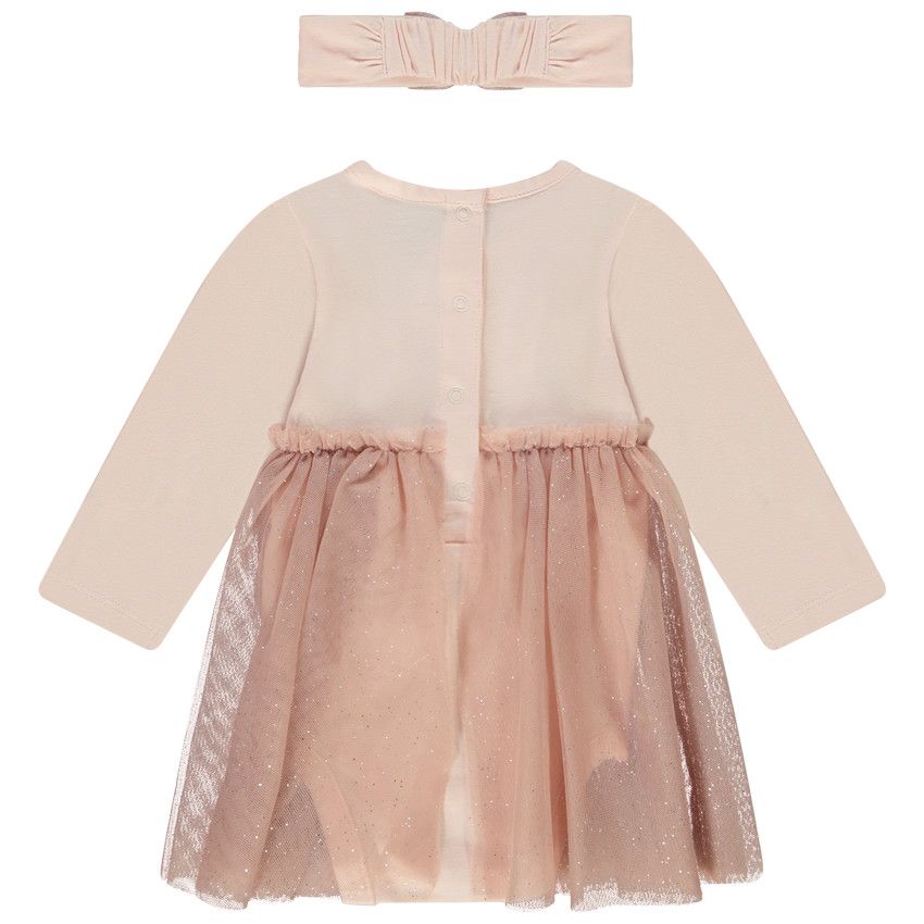 Ensemble robe body en tulle + bandeau pour bébé fille - Rose