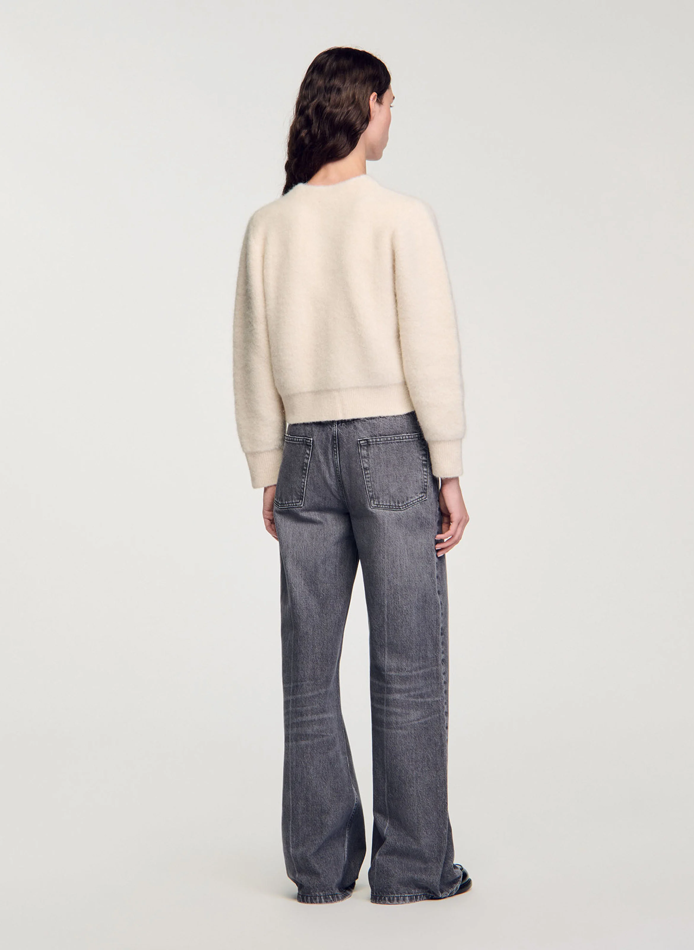 Gilet ample col rond en laine mélangée | Blanc